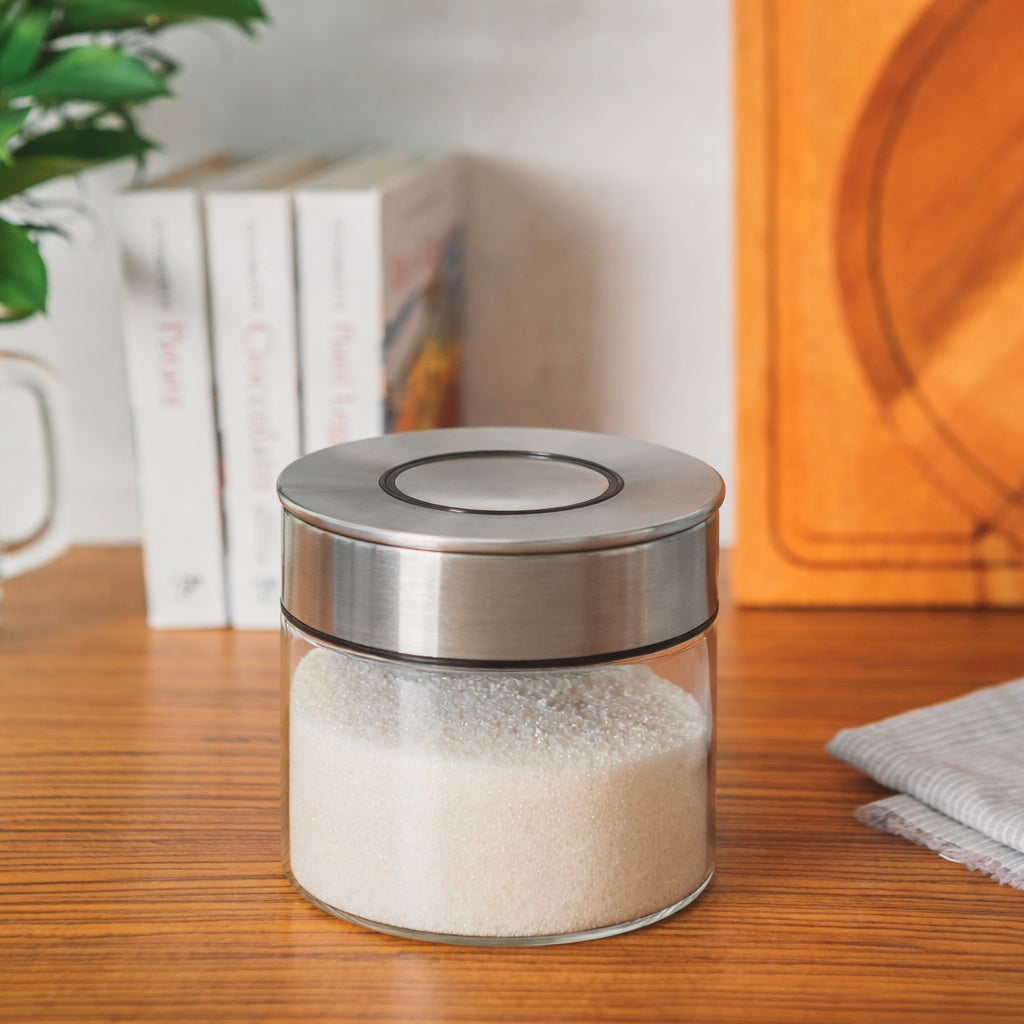 Pote de vidrio con tapa de acero