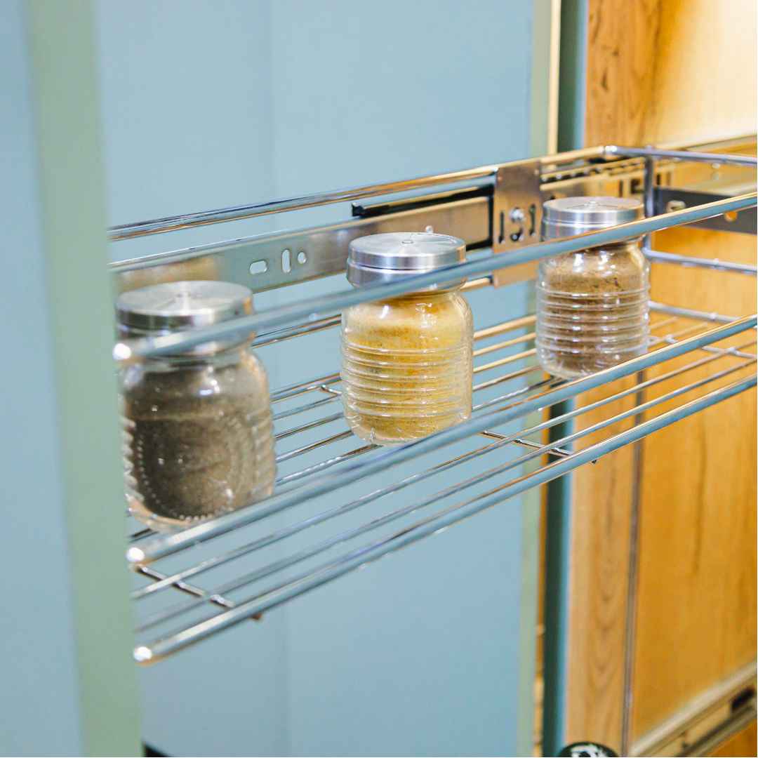 Organizador de cocina extraíble cromado para botellas y condimentos