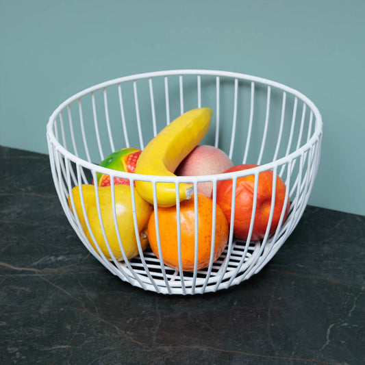 Cesta multifunción 001 blanca con frutas sobre una encimera