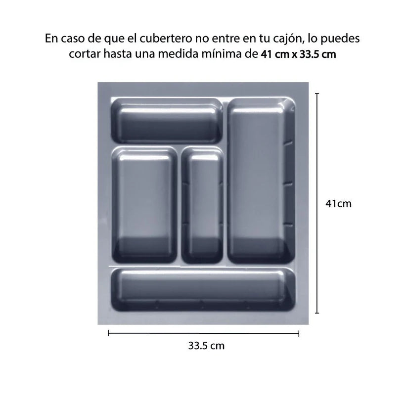 Cubertero 011 en color gris, con indicaciones de recorte y medidas mínimas
