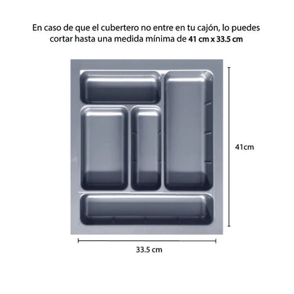 Cubertero 011 en color gris, con indicaciones de recorte y medidas mínimas