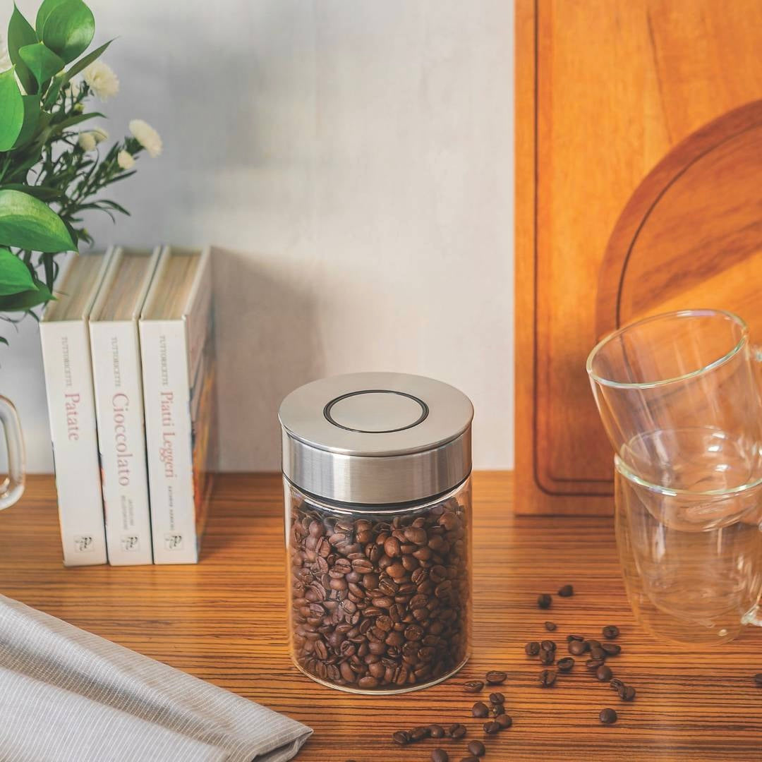 Pote de vidrio con tapa de acero