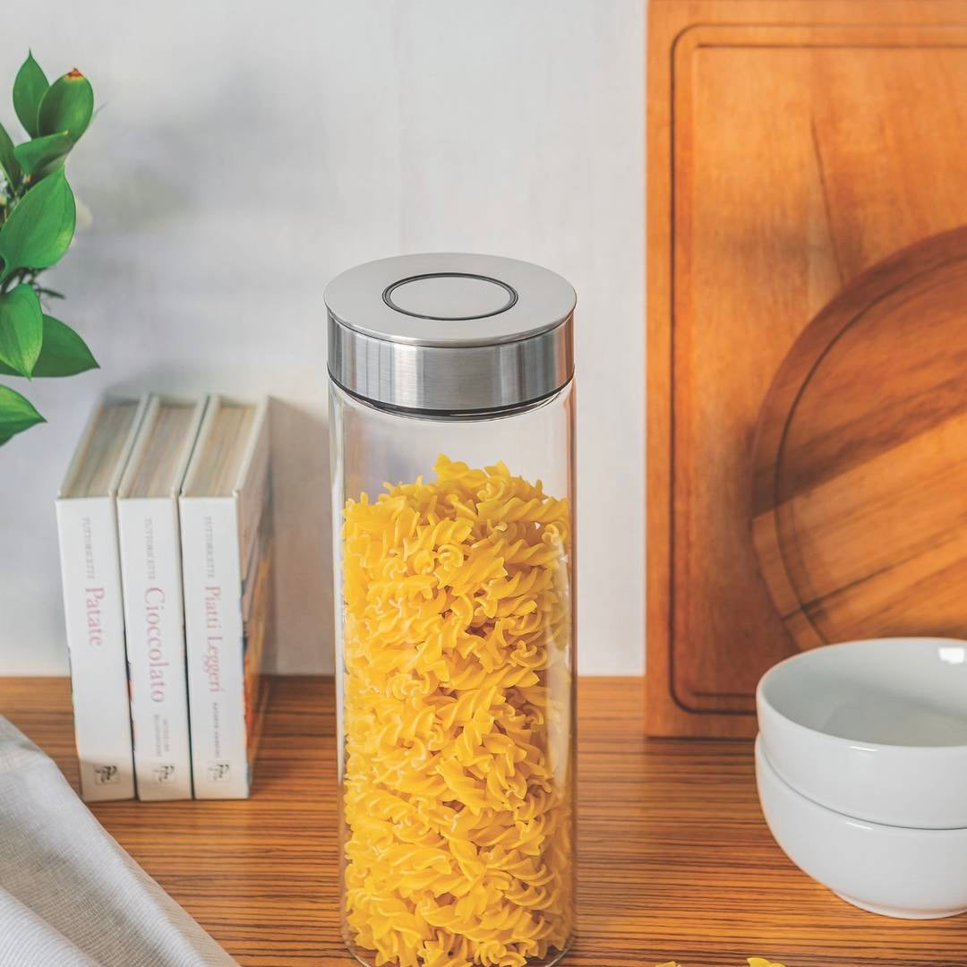 Pote de vidrio con tapa de acero