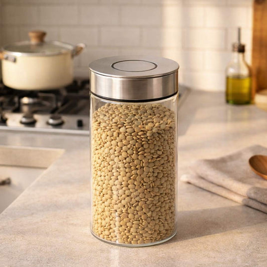 Pote de vidrio con tapa de acero